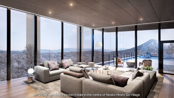 INTUITION Niseko - Penthouse A lounge area Image. Contact NRS to secure this unique Penthouse suite. Call 0136-23-2221.